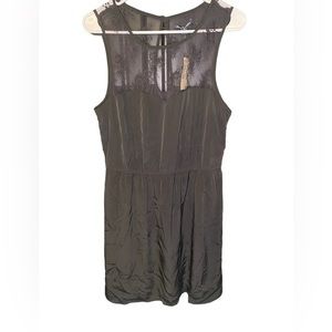 American Eagle sleeveless lace neckline silky black mini dress NWT size medium